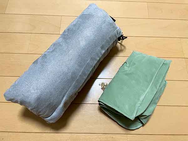 キャンプ用の枕の収納サイズ（クッションタイプとエアータイプ）